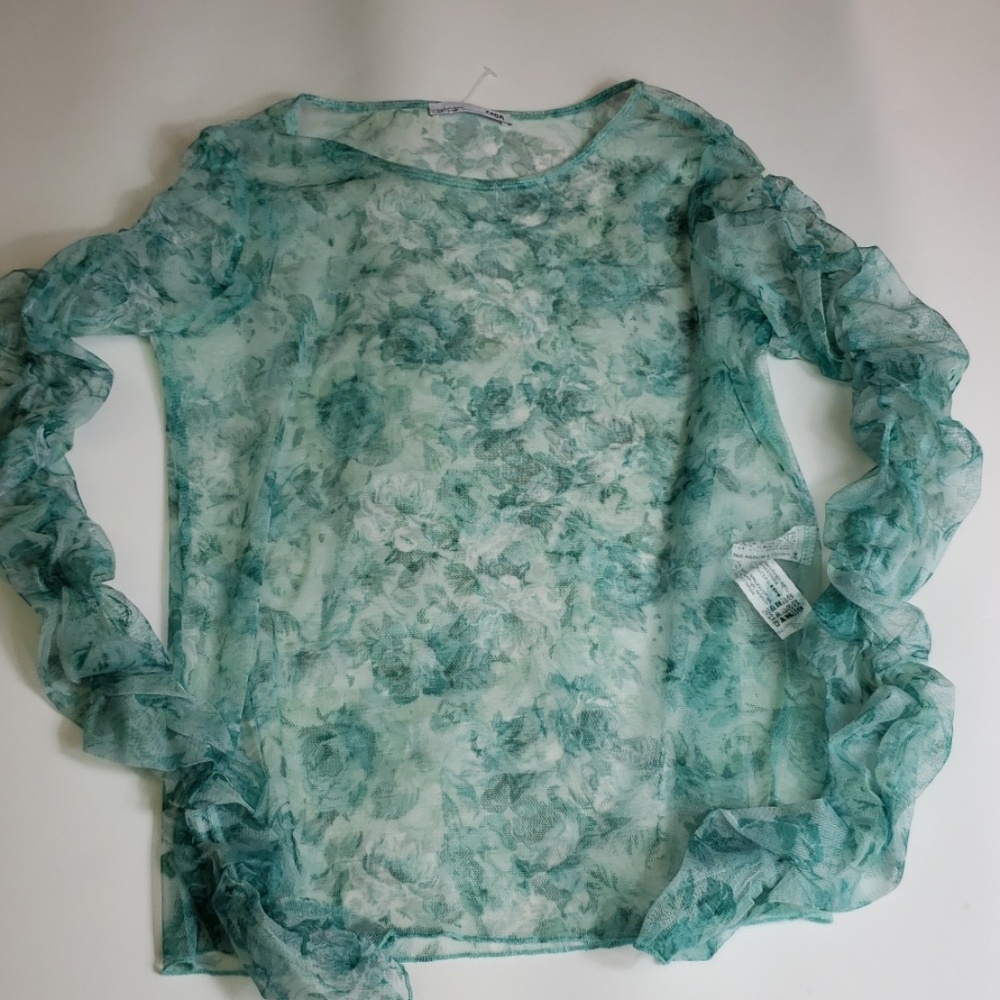 New Zara Sheer See through the Roses Top Rouched - Picture 2 of 4